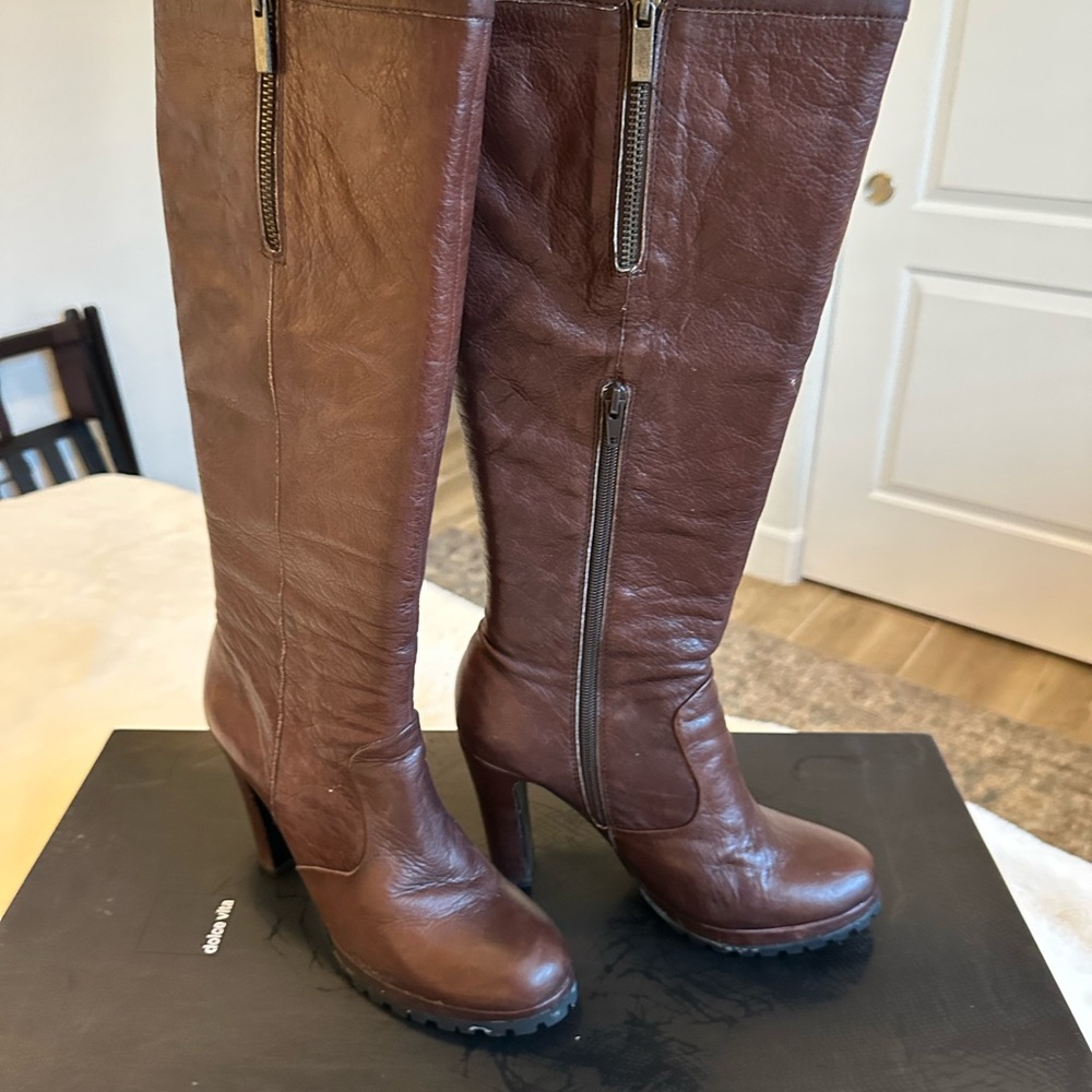 Dolce Vita - Brown genuine leather 4" Heeled Boots with Knee-High Design